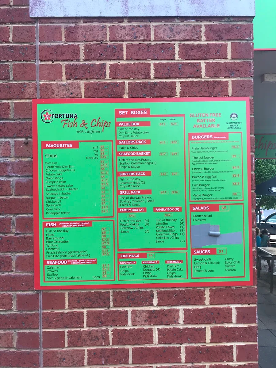 Menu, Fortuna Fish and Chips