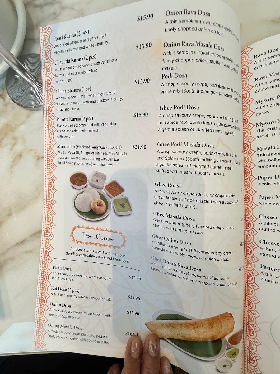Menu, Adyar Ananda Bhavan, Clyde North (A2B Clyde North)