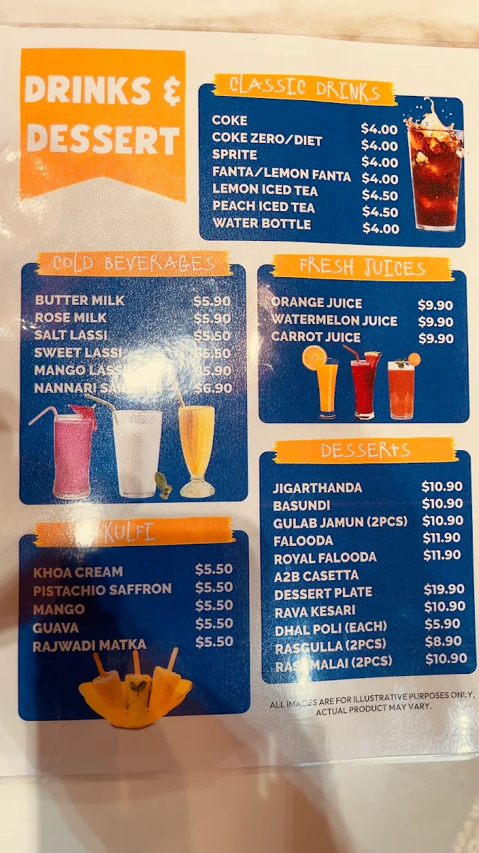 Menu, Adyar Ananda Bhavan, Clyde North (A2B Clyde North)