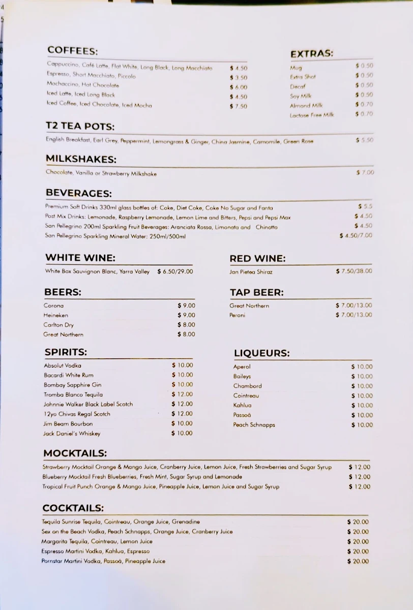Menu, Luminous Restaurant & Bar