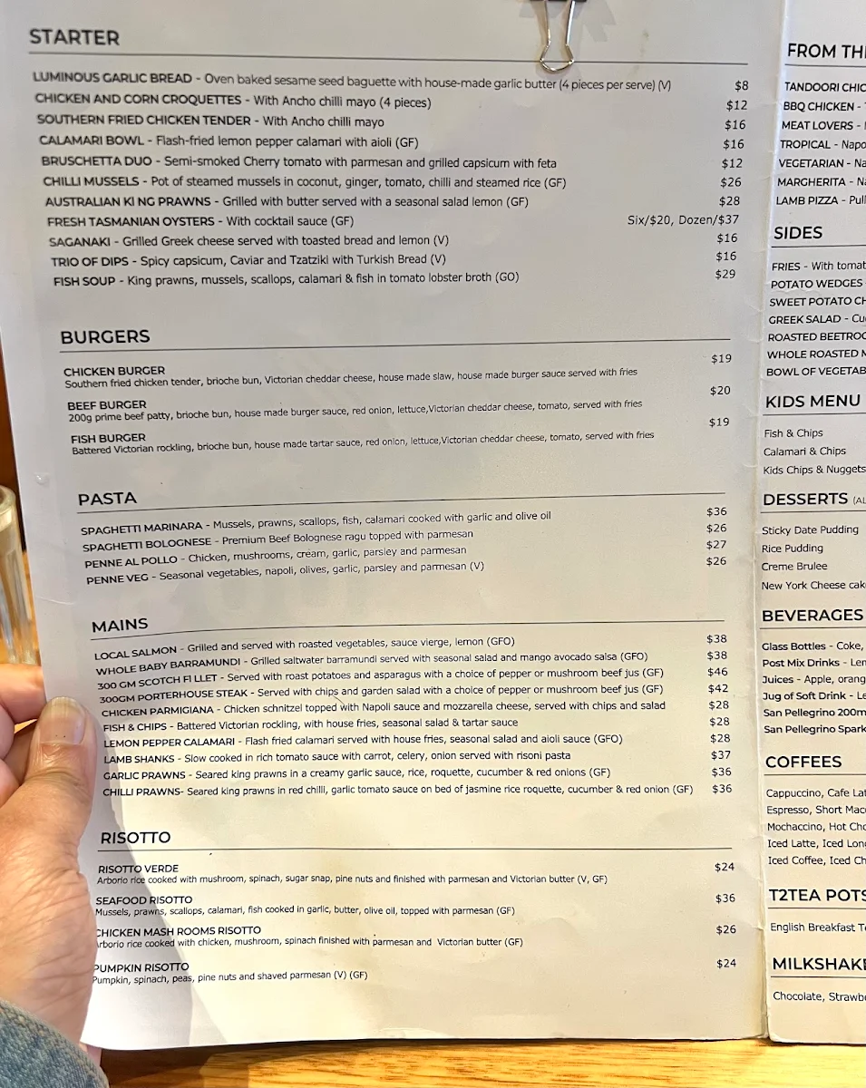 Menu, Luminous Restaurant & Bar