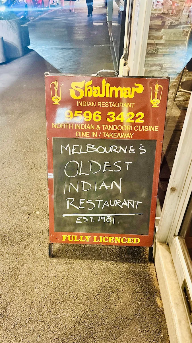 Menu, Shalimar Indian Restaurant