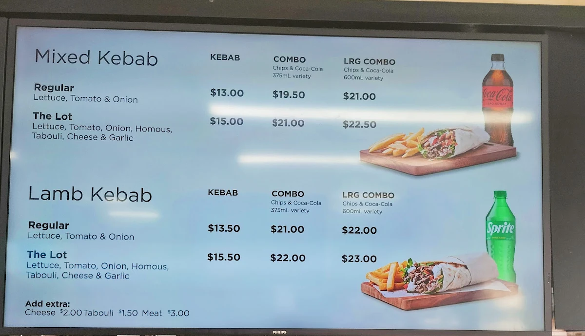 Menu, Manly Seaside Kebabs