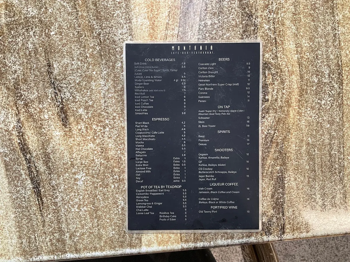 Menu, Montania Cafe - Bar - Restaurant
