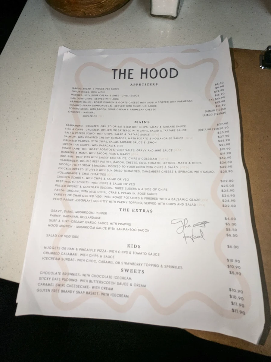Menu, Robin Hood Hotel Strathalbyn