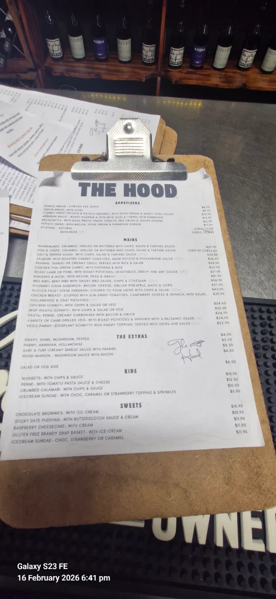 Menu, Robin Hood Hotel Strathalbyn