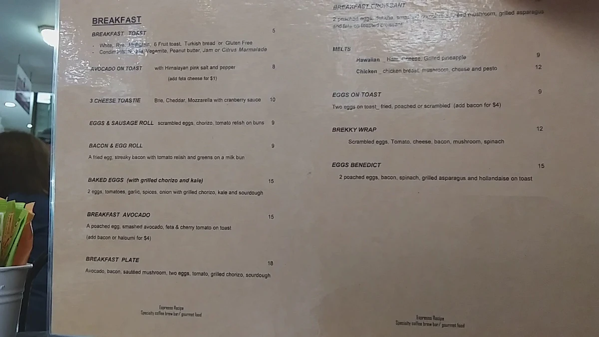 Menu, Espresso Recipe