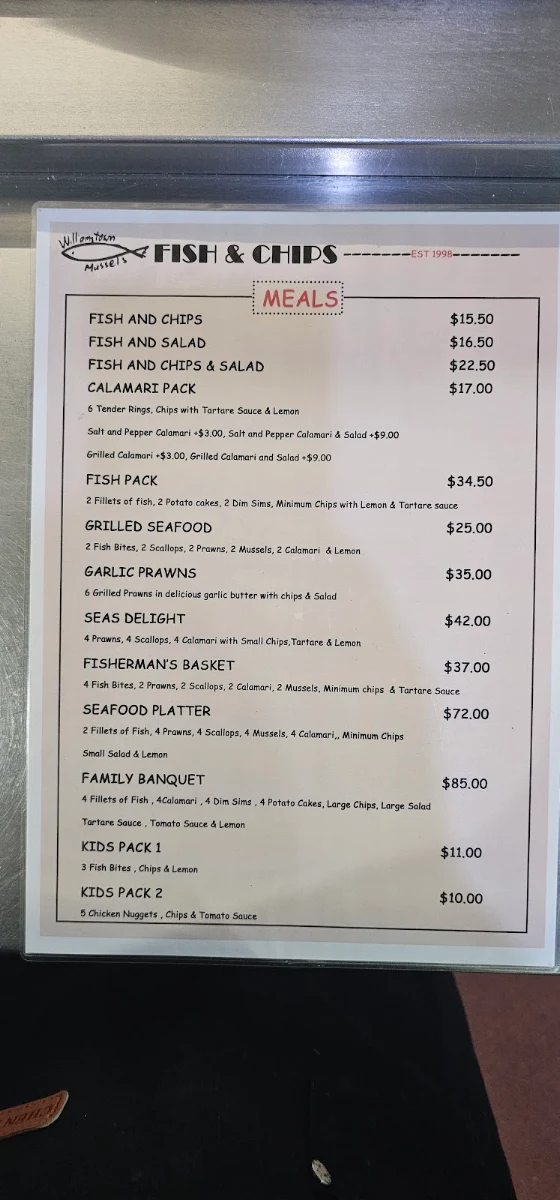Menu, Williamstown Mussels
