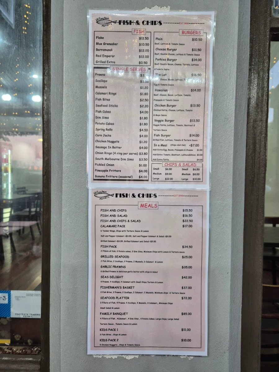 Menu, Williamstown Mussels