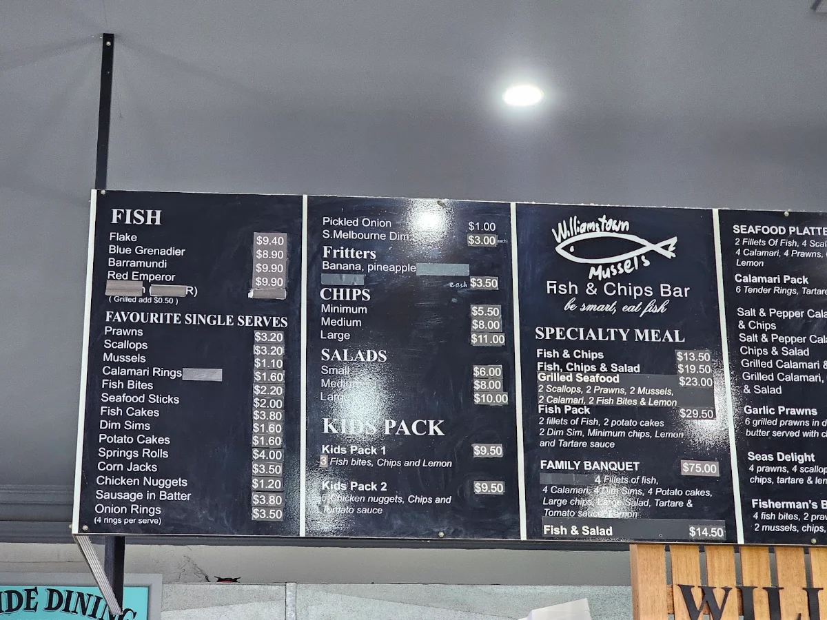 Menu, Williamstown Mussels