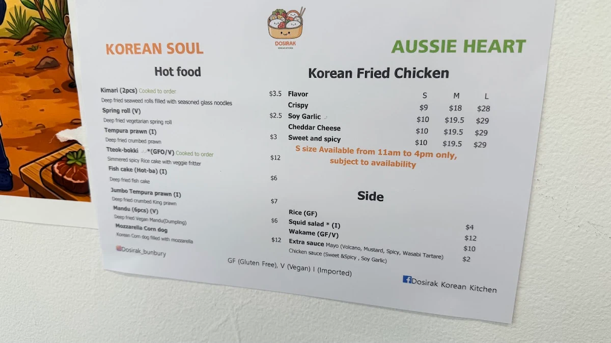 Menu, Dosirak Korean Kitchen