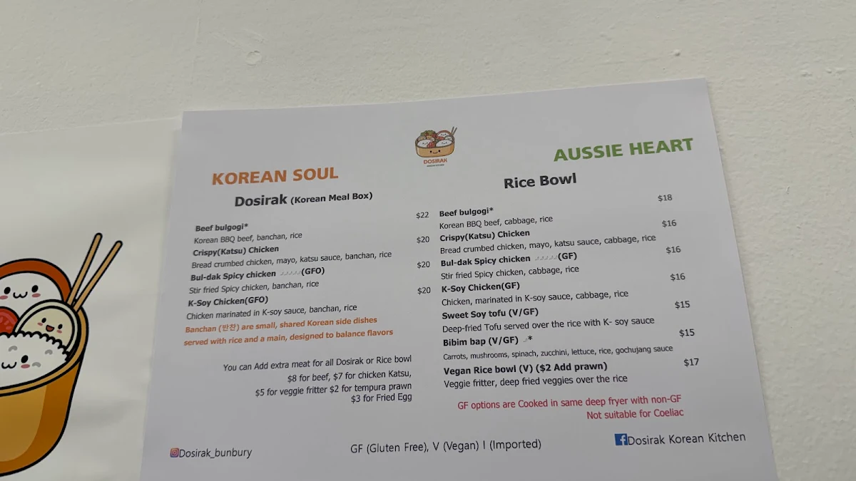 Menu, Dosirak Korean Kitchen