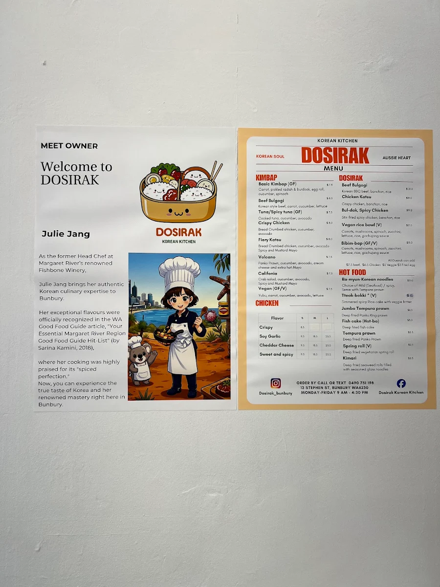 Menu, Dosirak Korean Kitchen