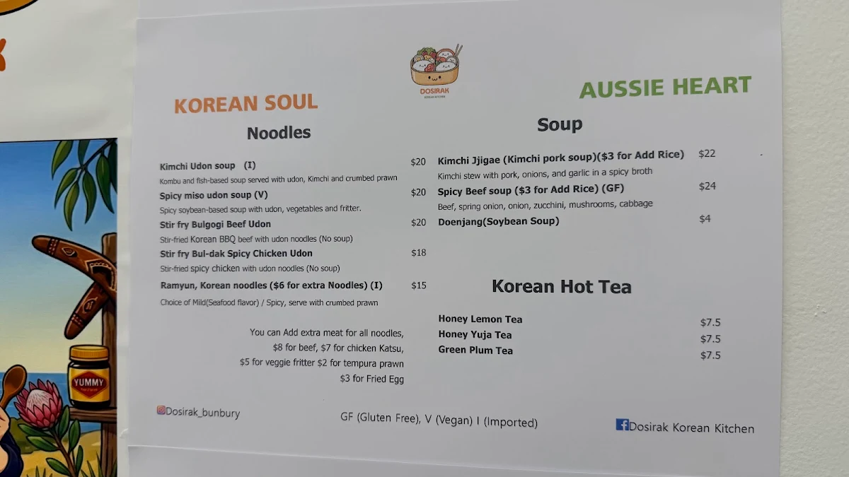 Menu, Dosirak Korean Kitchen