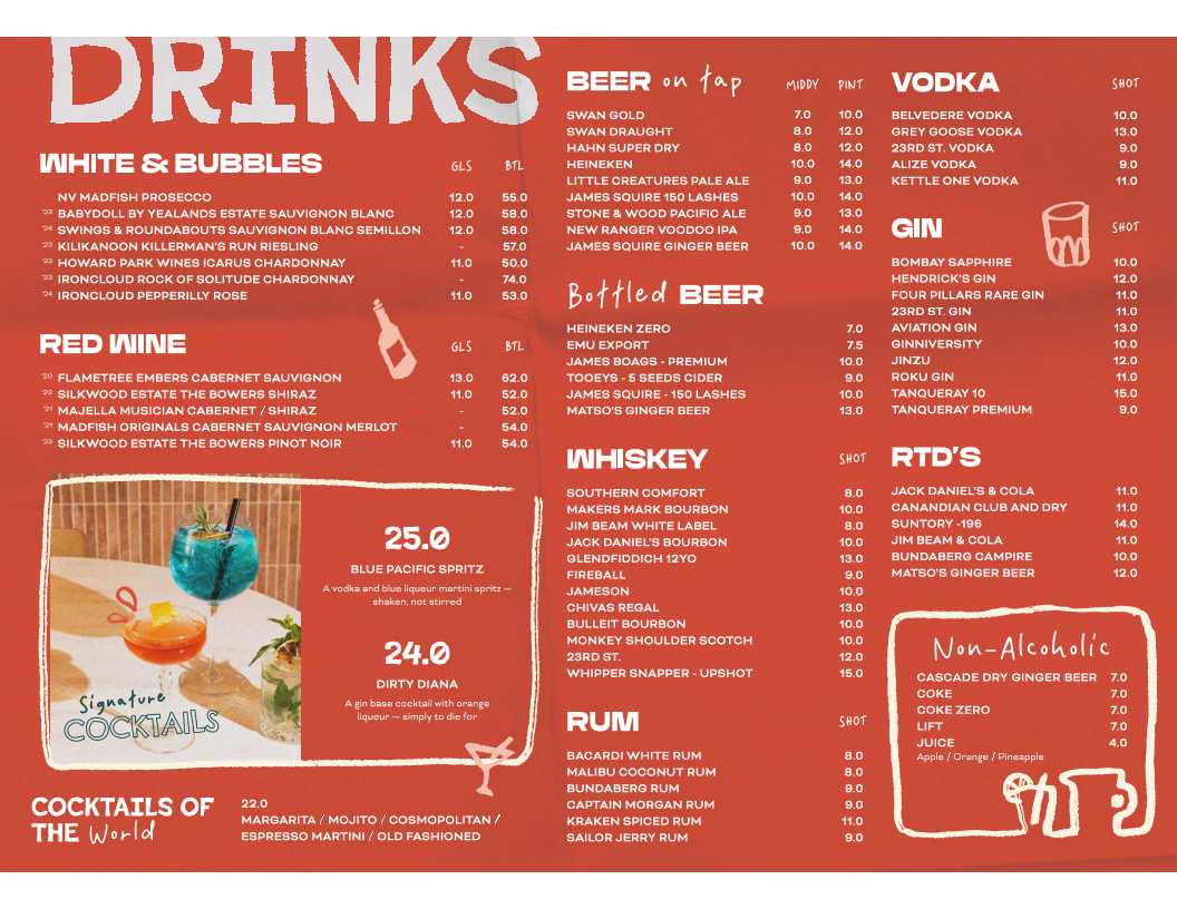 Menu, Chelsea Social Bar & Restaurant