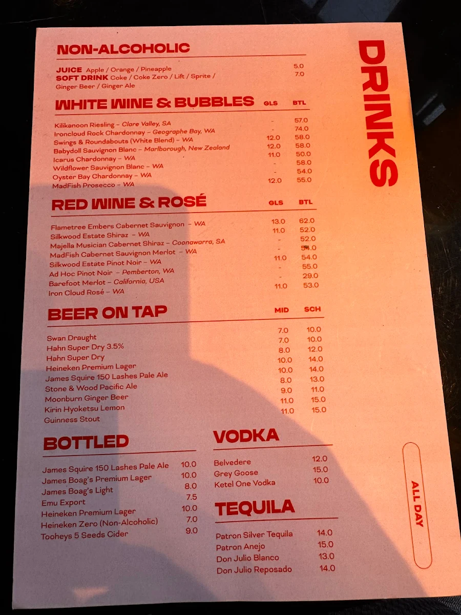 Menu, Chelsea Social Bar & Restaurant