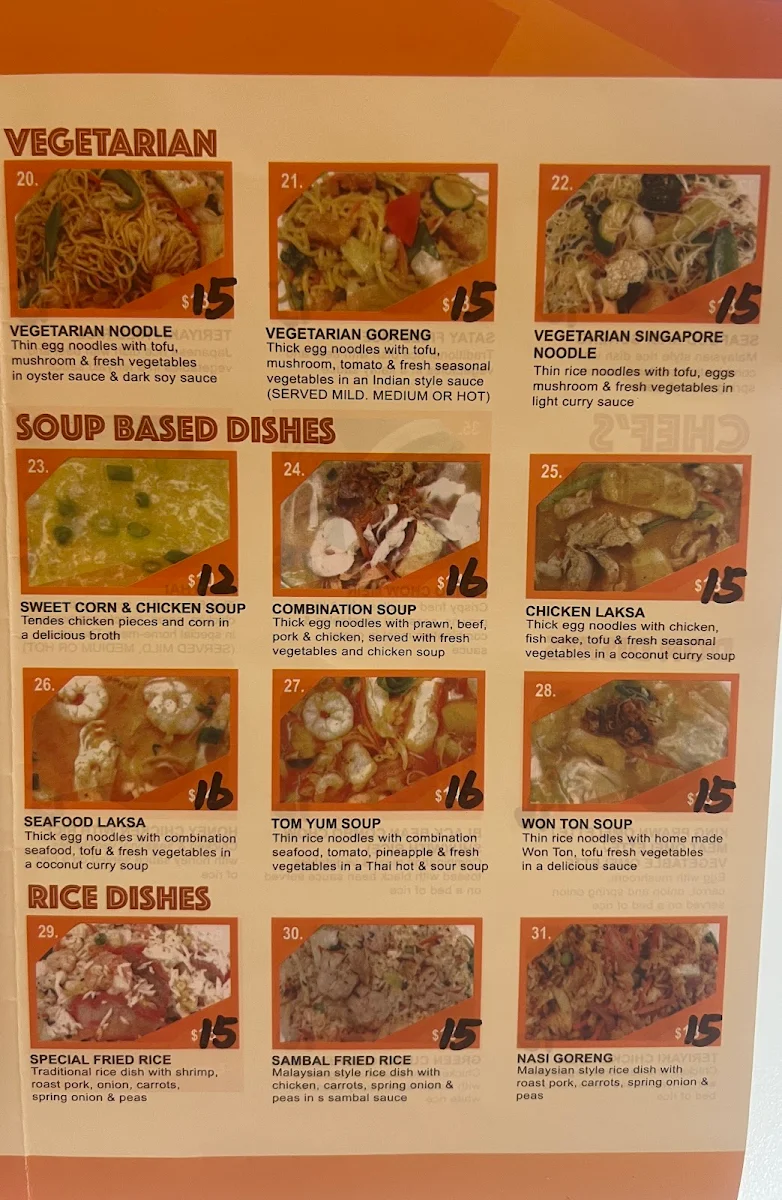 Menu, Tastie Wok