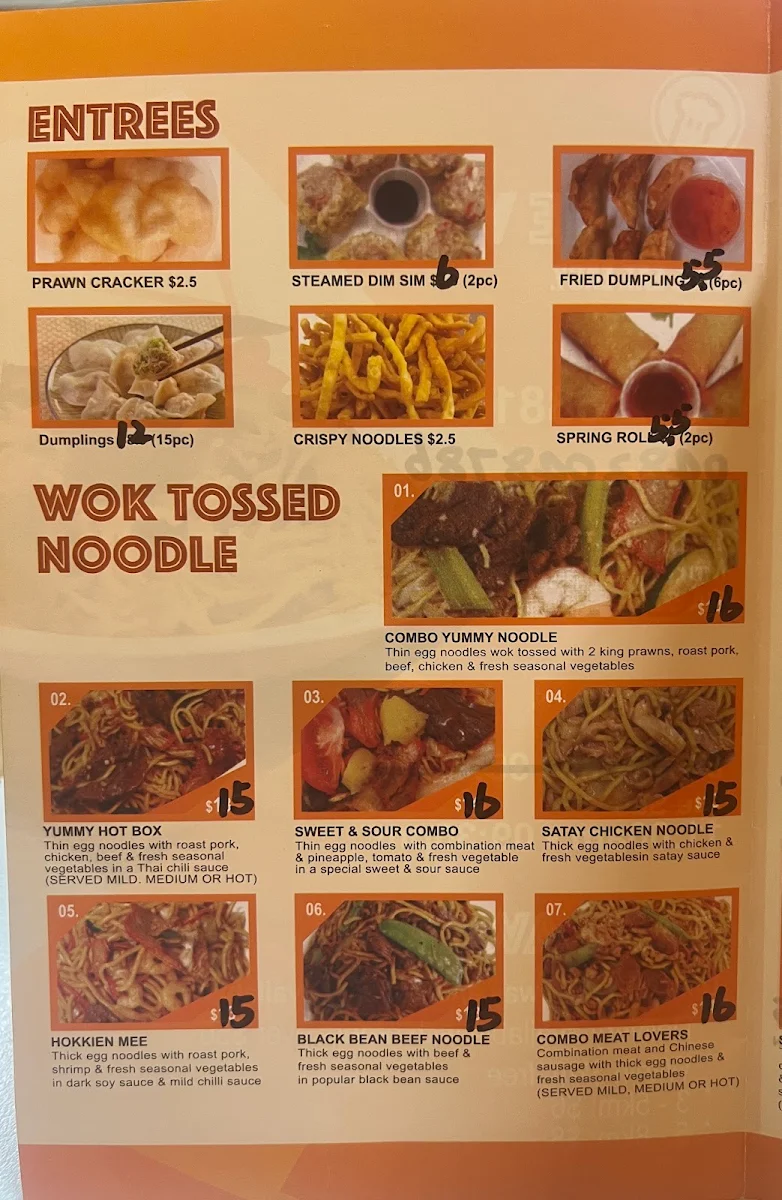 Menu, Tastie Wok