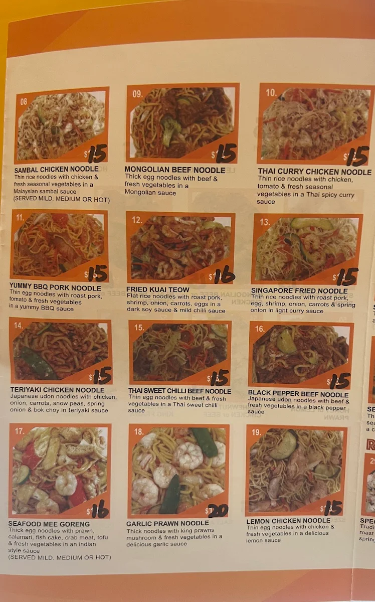 Menu, Tastie Wok