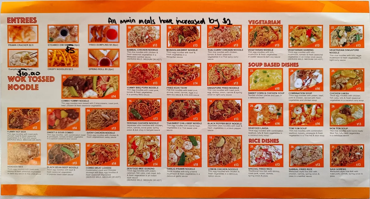 Menu, Tastie Wok