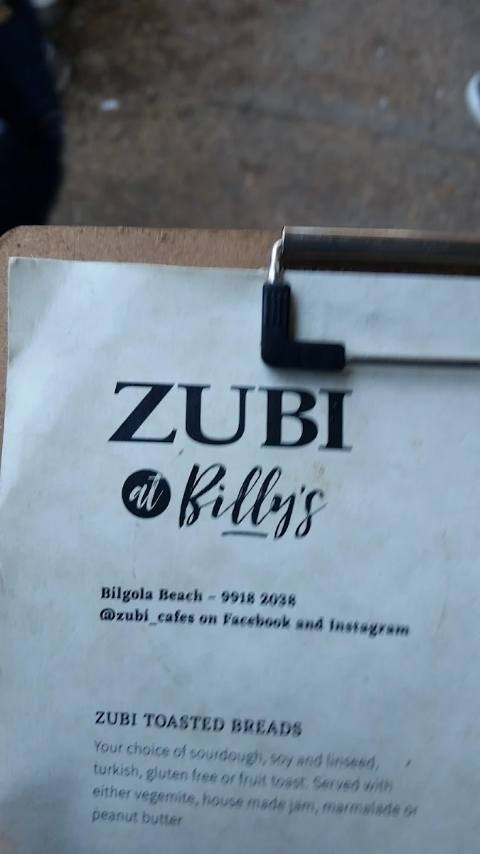 Menu, Zubi at Billy's