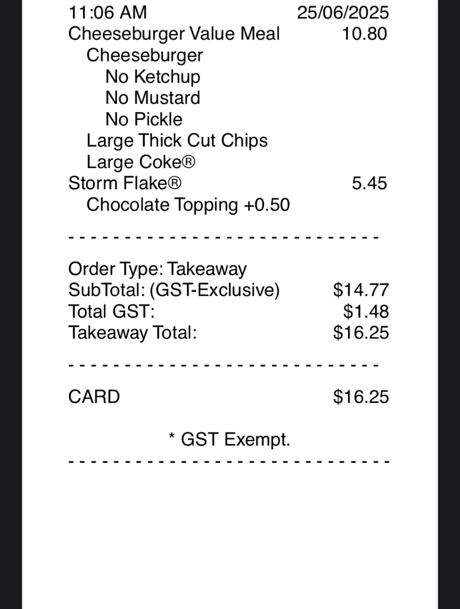 Menu, Hungry Jack's Burgers Caboolture