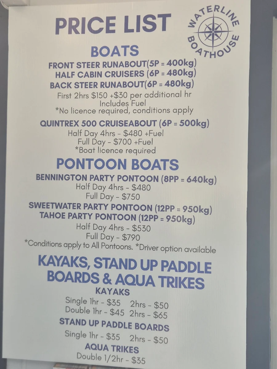 Menu, Waterline Boathouse Seafood Restaurant & Oyster Bar