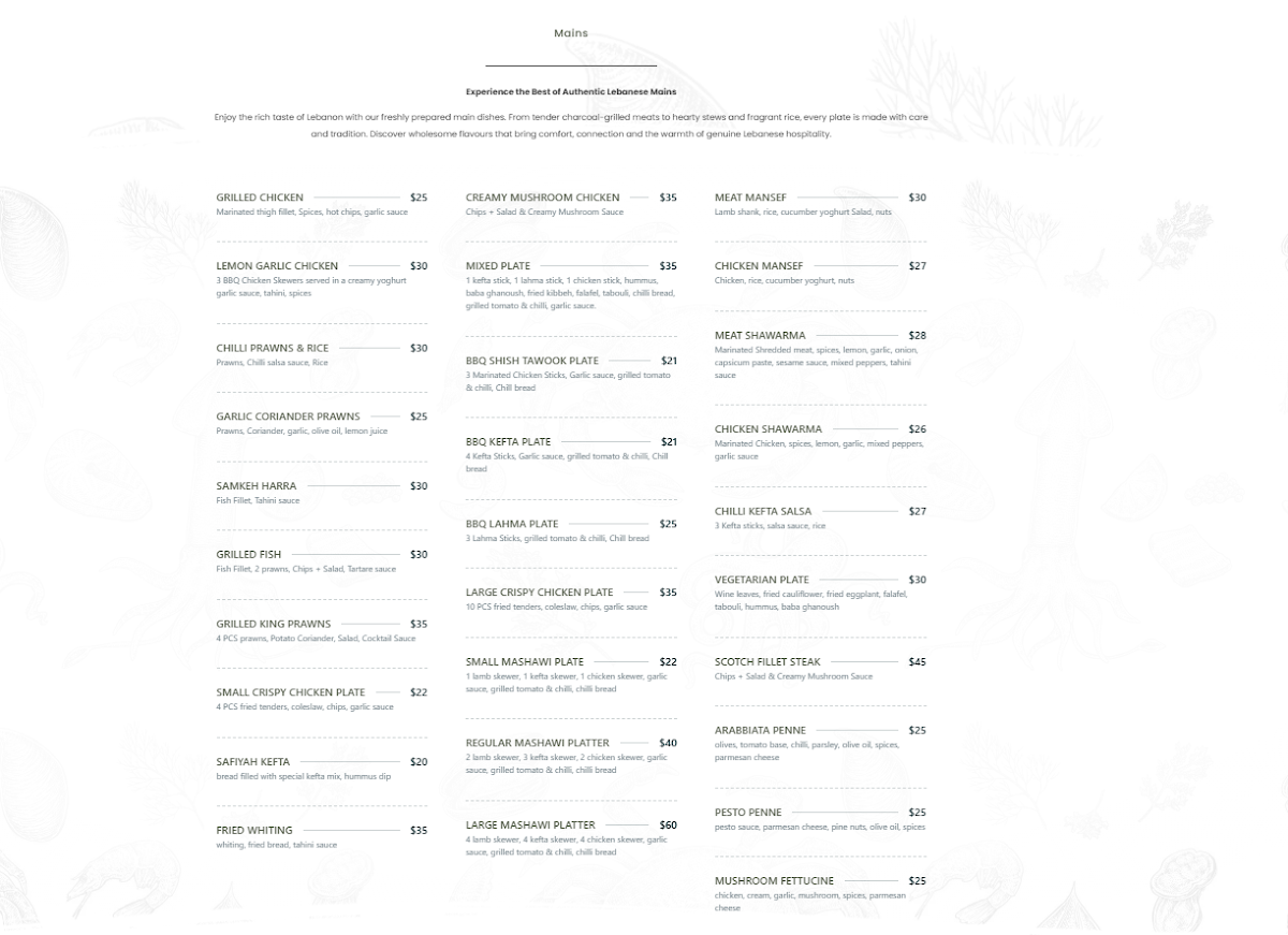 Menu, El Minieh Restaurant