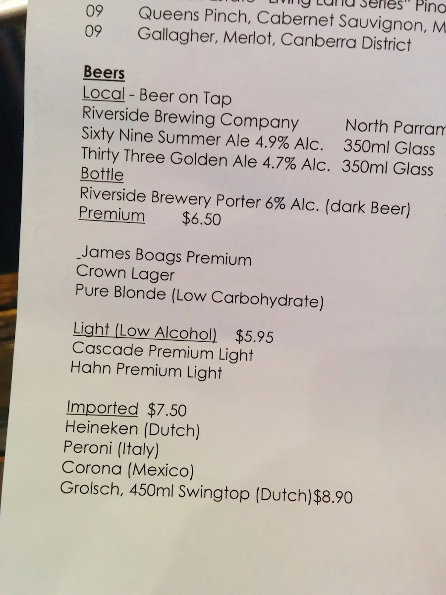 Menu, Courtney's Catering / T.I Catering / Parramatta Boiler House