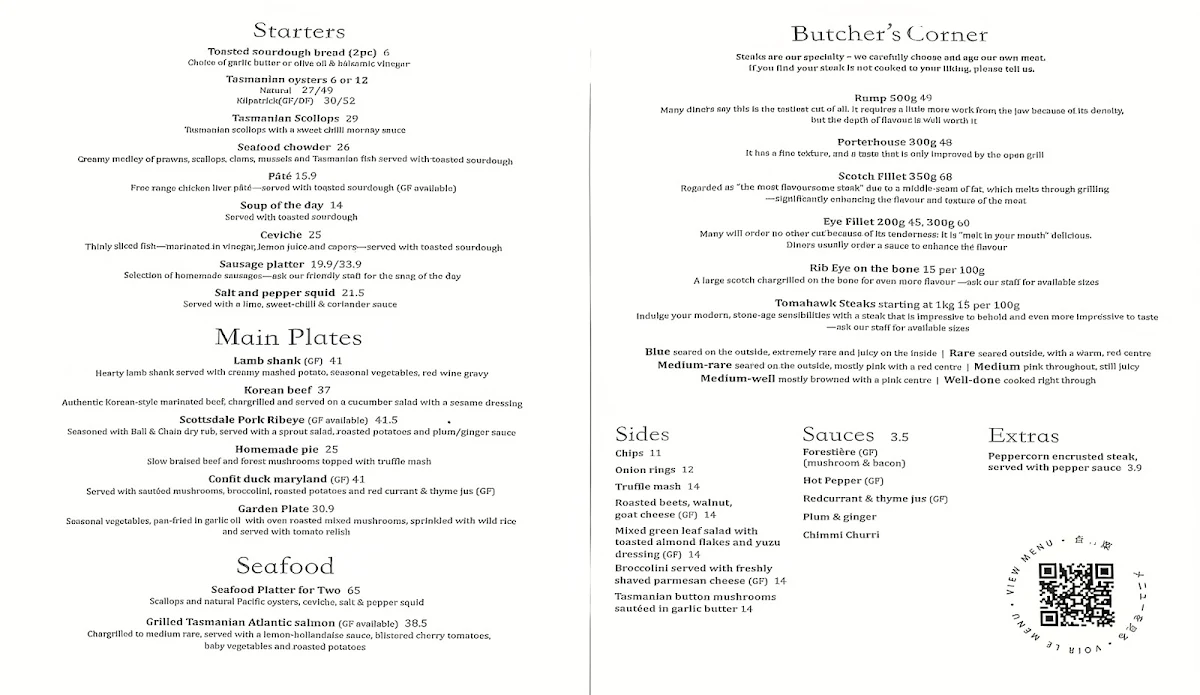 Menu, Ball & Chain Grill - Salamanca