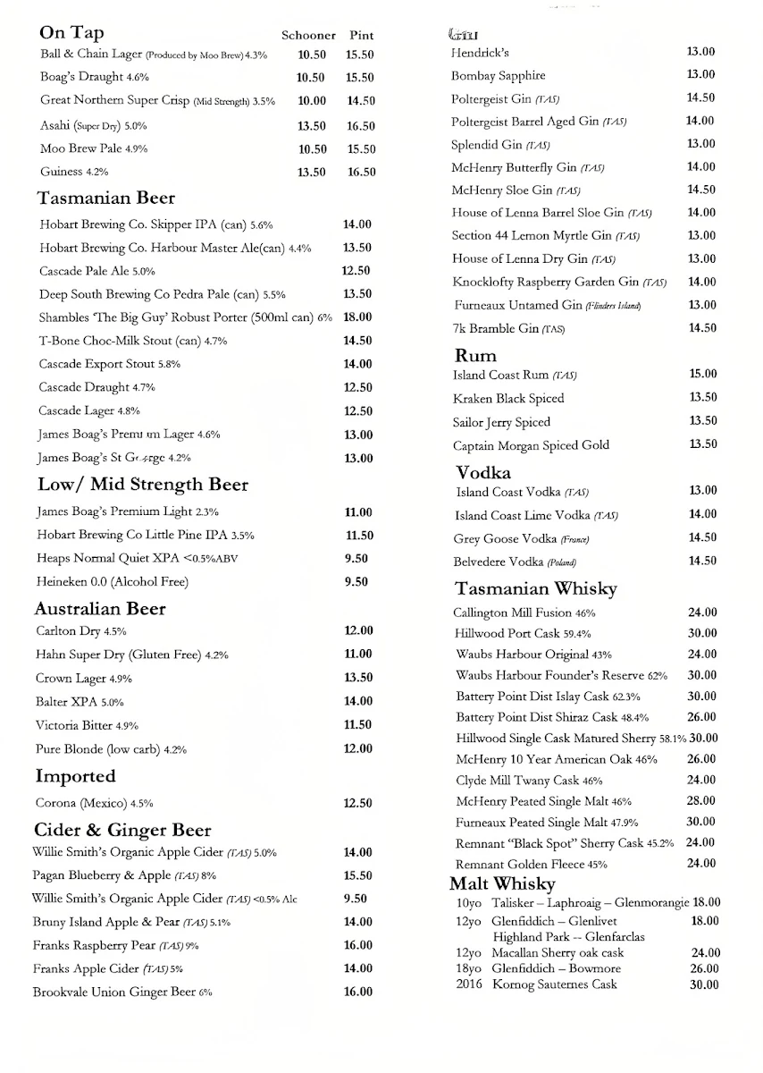 Menu, Ball & Chain Grill - Salamanca