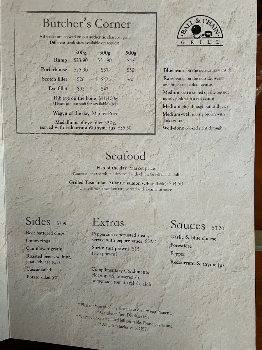 Menu, Ball & Chain Grill - Salamanca