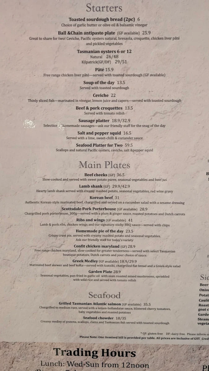 Menu, Ball & Chain Grill - Salamanca