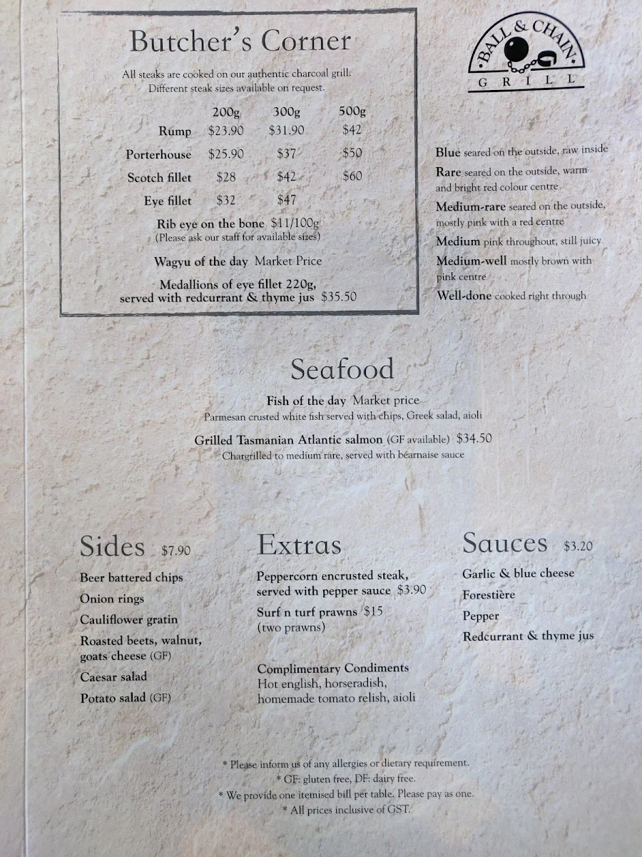 Menu, Ball & Chain Grill - Salamanca