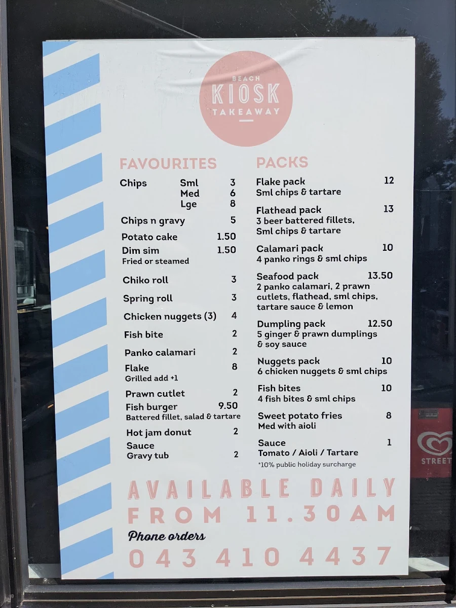 Menu, The Beach Kiosk Cafe