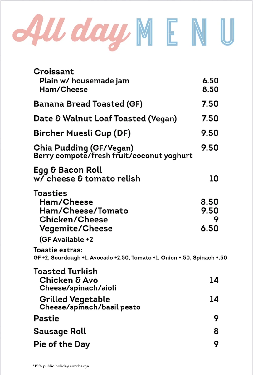 Menu, The Beach Kiosk Cafe