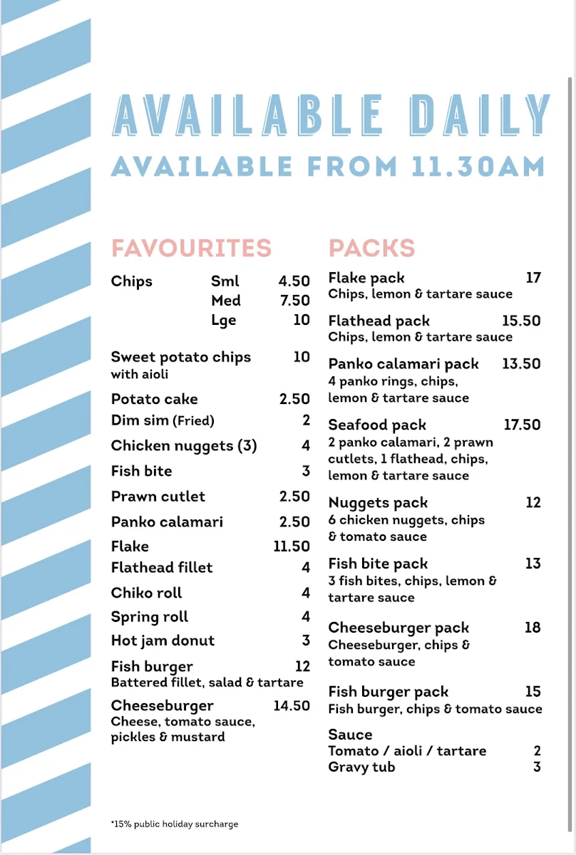 Menu, The Beach Kiosk Cafe