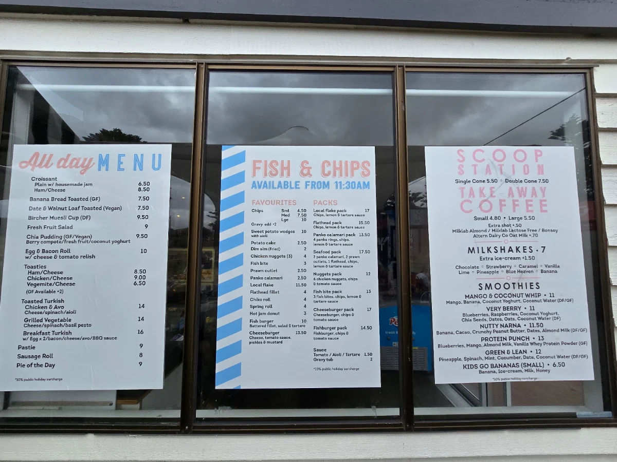 Menu, The Beach Kiosk Cafe