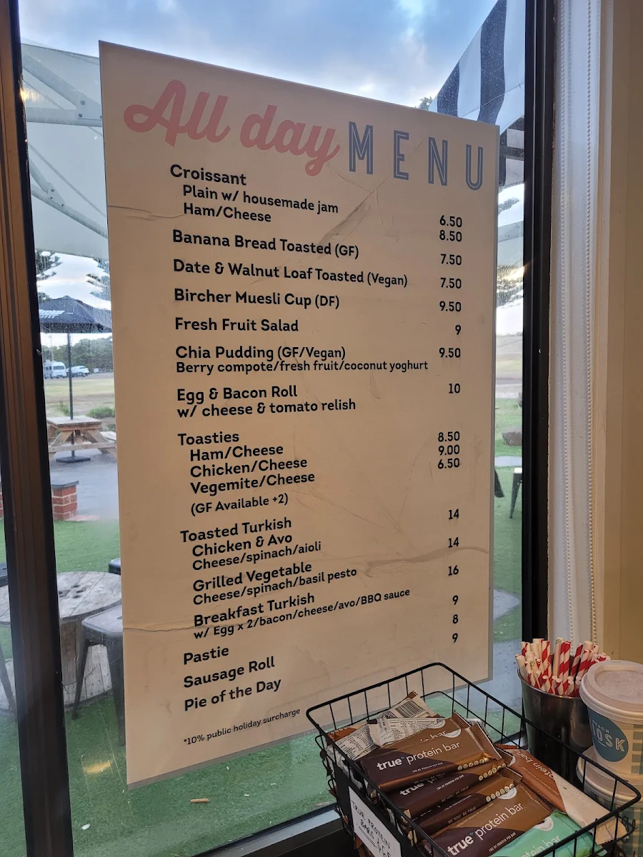 Menu, The Beach Kiosk Cafe