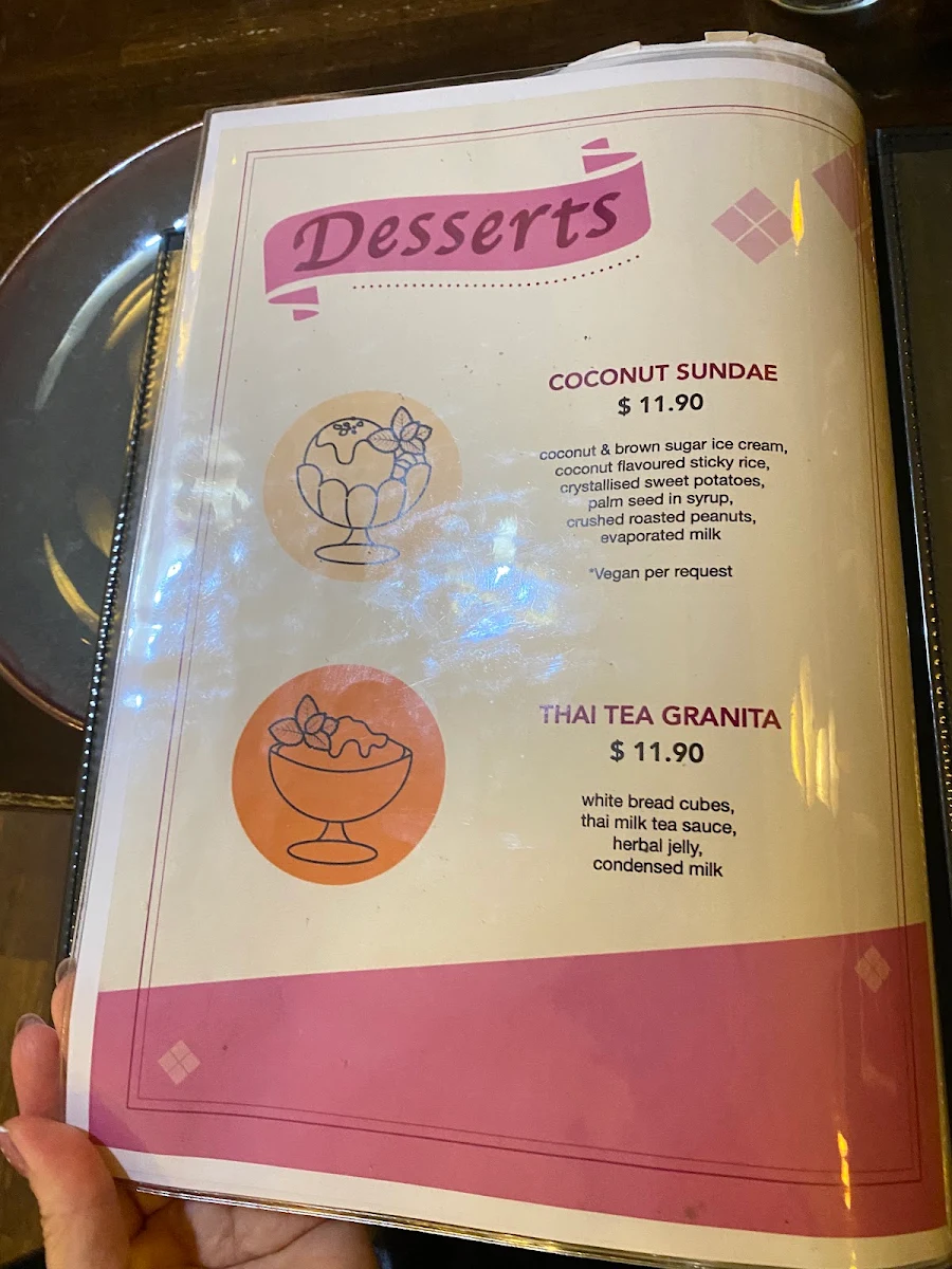 Menu, Jinda Thai Restaurant