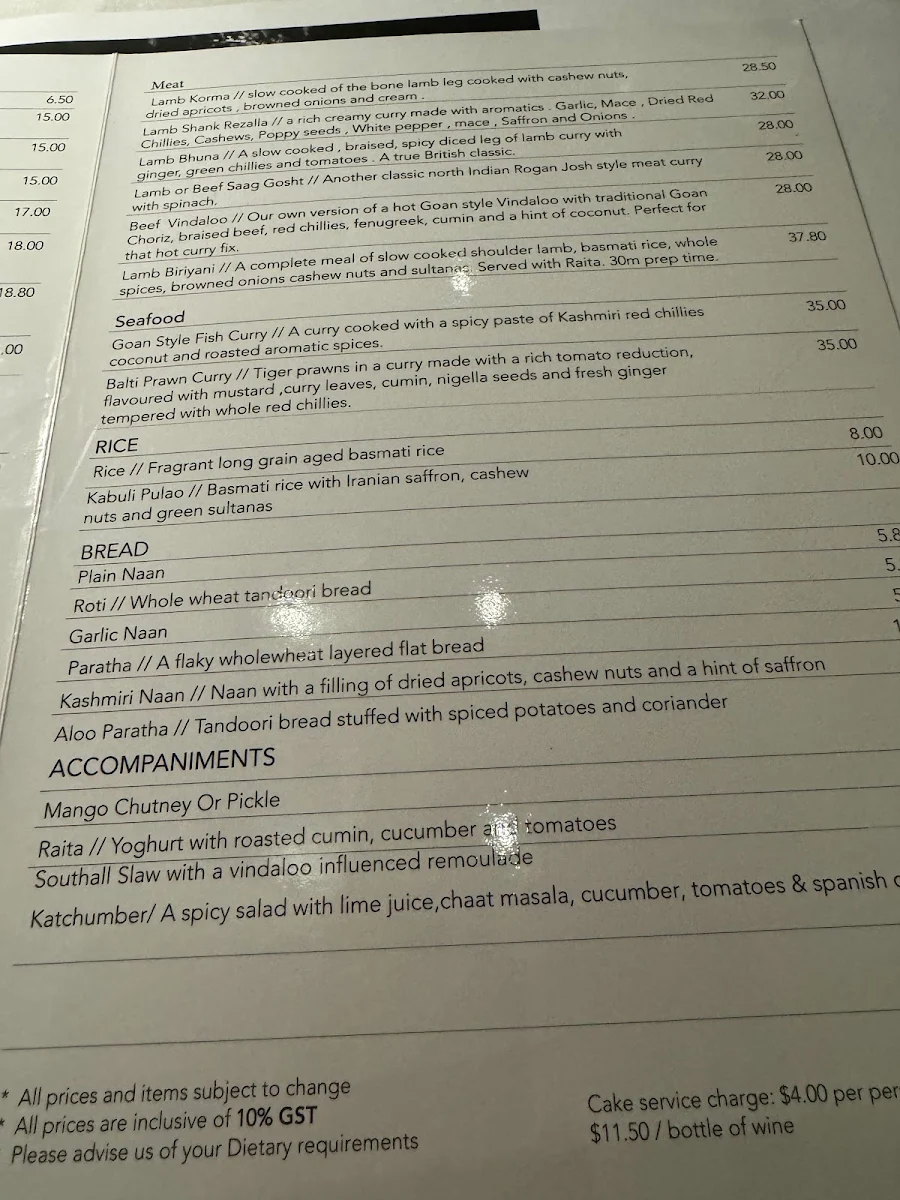 Menu, Southall