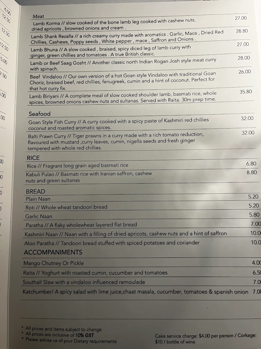 Menu, Southall