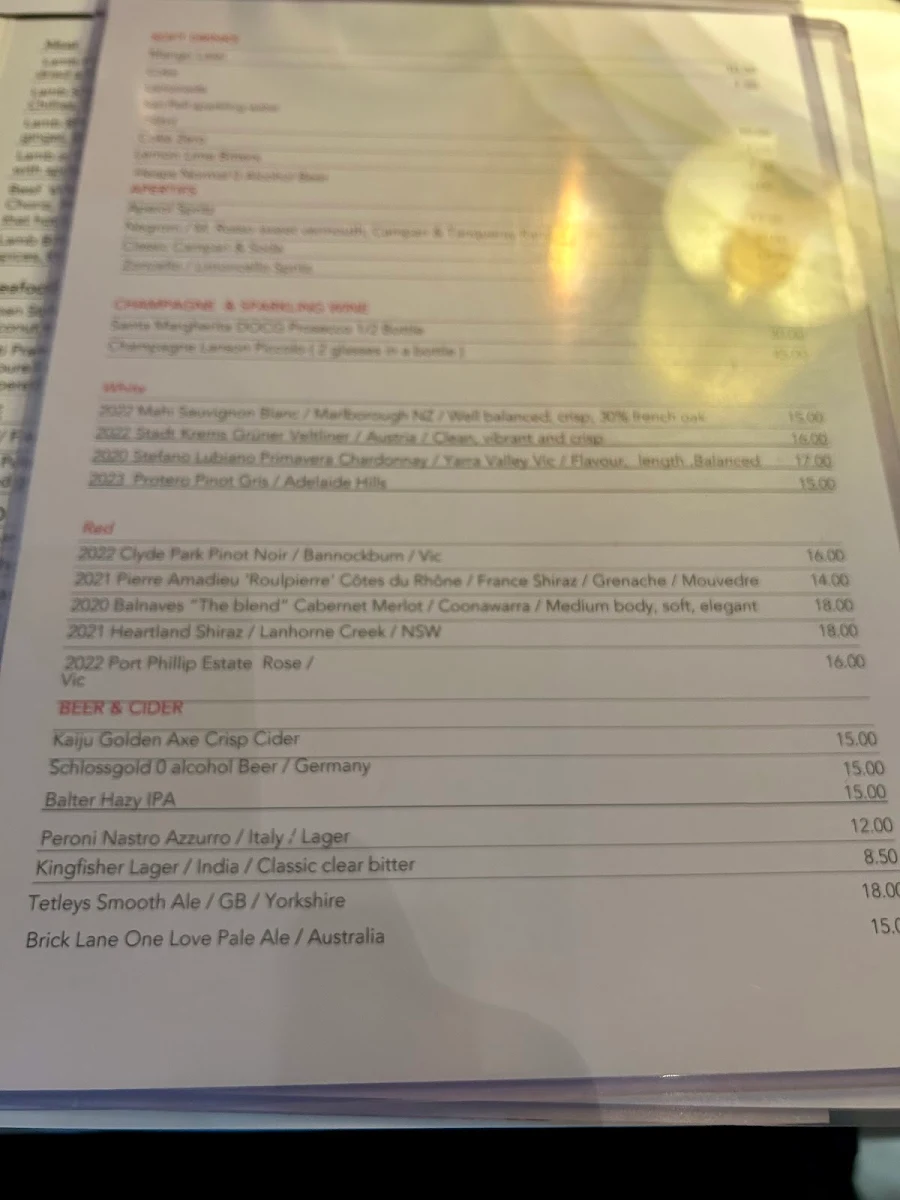 Menu, Southall