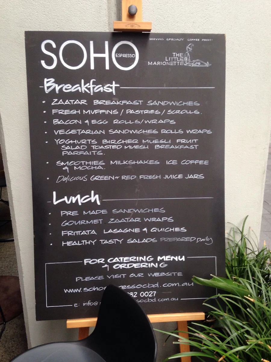 Menu, Soho Espresso