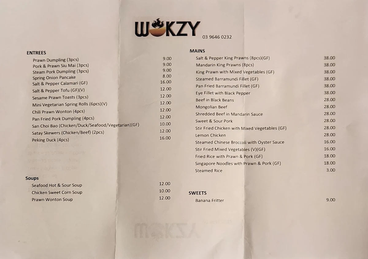 Menu, Wokzy