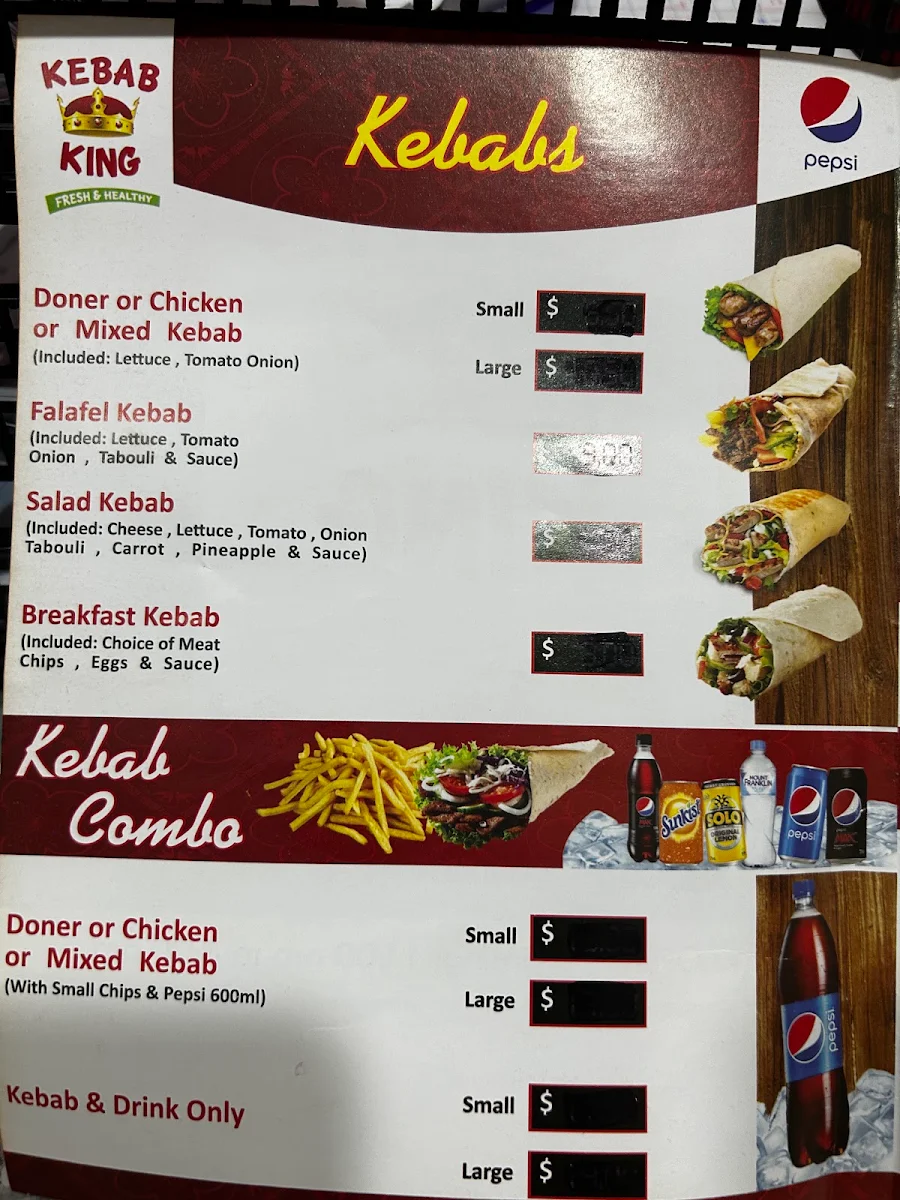Menu, Kebab King Restaurant