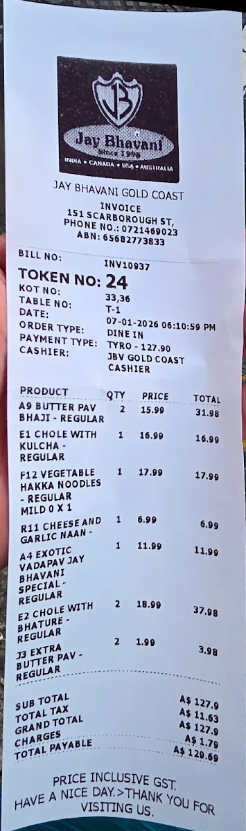 Menu, Jay Bhavani Gold Coast- Indian Restaurant