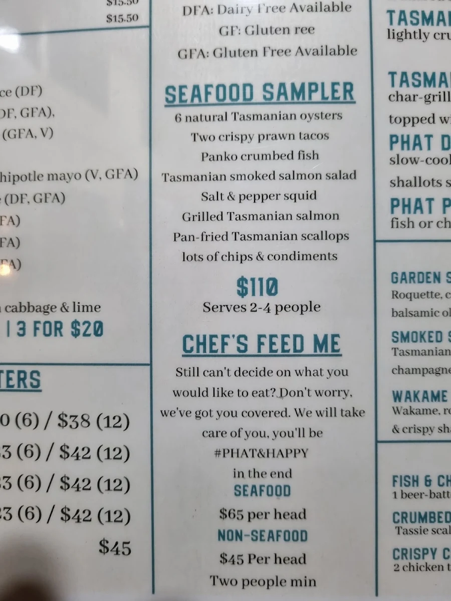 Menu, Pavilion @ Salamanca
