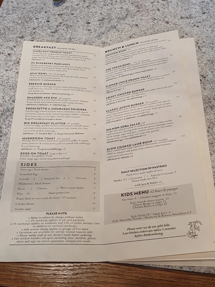 Menu, Flower Child Cafe Castle Towers