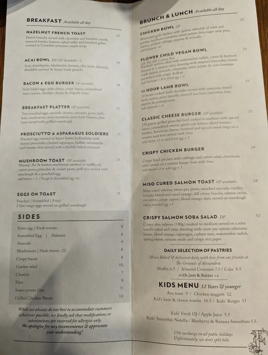 Menu, Flower Child Cafe Castle Towers